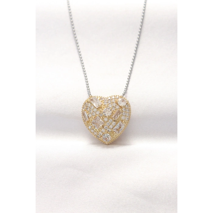 ÇOK SATAN BFS 316L Çelik Çift Renk Zirkon Taşlı Kalp Kolye