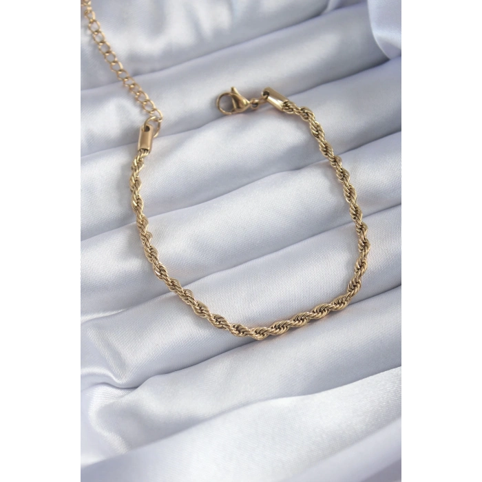 BFS 316L Çelik Gold Renk Burgu Zincir Model Kadın Bileklik