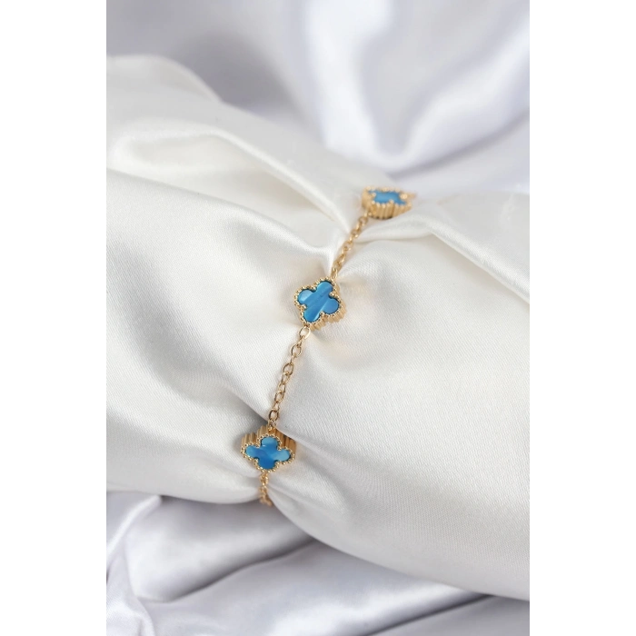 BFS 316L Çelik Gold Renk Buz Mavisi Baby Boy Yonca Kadın Bileklik