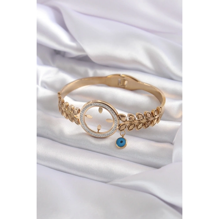 BFS 316L Çelik Gold Renk Çeyrek Takılabilen Zirkon Taş Detay Kadın Kelepçe