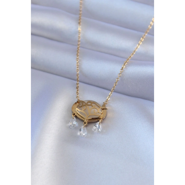 ÇOK SATAN BFS 316L Çelik Gold Renk Lotus Model Zirkon Taşlı Kadın Kolye