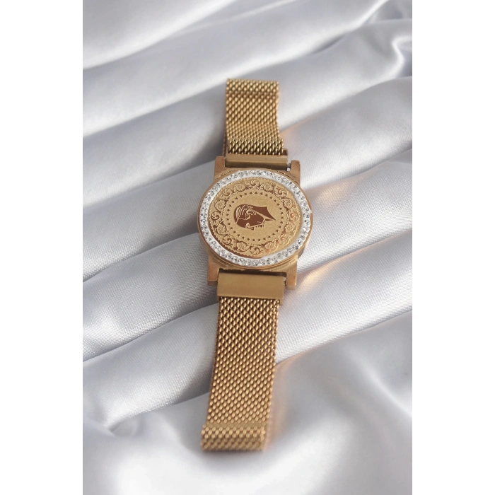 ÇOK SATAN BFS 316L Çelik Gold Renk Mıknatıslı Hasır Zirkon Taşlı Çeyrek Altın Model Kadın Bileklik