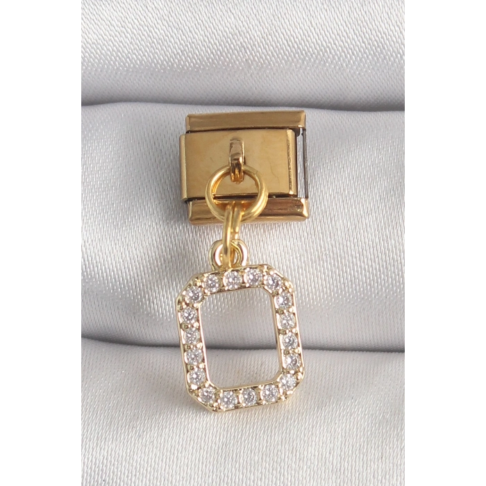 BFS 316L Çelik Gold Renk Sallantı Kare Zirkon Taşlı Nomination Charm