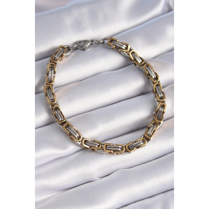 ÇOK SATAN BFS 316L Çelik Gümüş Gold Renk Kral Zincir Model Erkek Bileklik