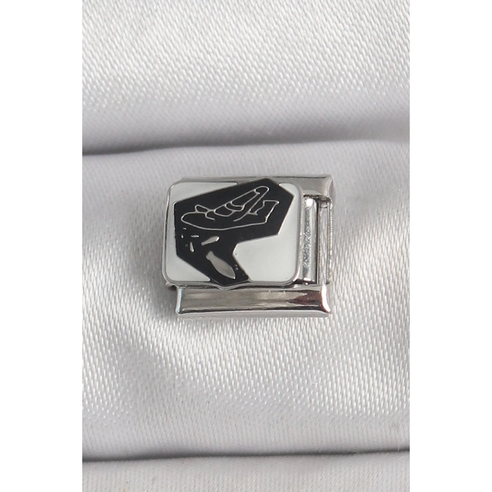 ÇOK SATAN BFS 316L Çelik Gümüş Renk Beyaz Siyah Uçak İşlemeli Portre Model Nomination Charm