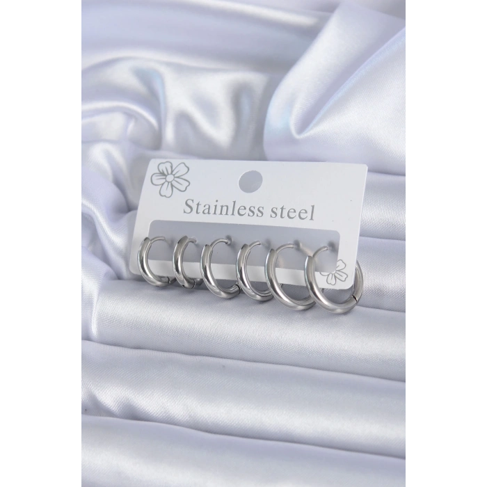 ÇOK SATAN BFS 316L Çelik Gümüş Renk Halka Kadın Küpe Seti