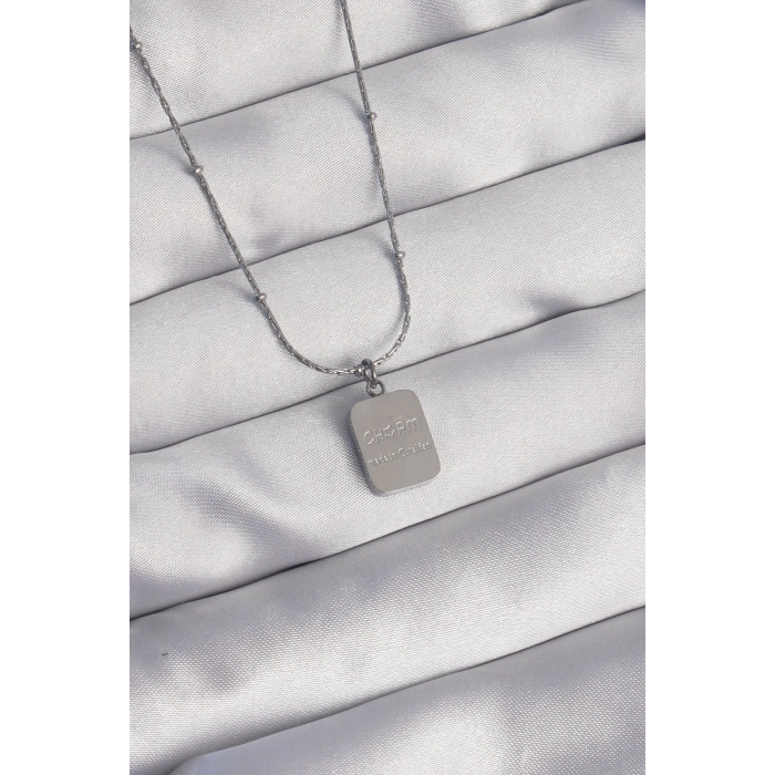 BFS 316L Çelik Gümüş Renk Kare Charm Model Kolye