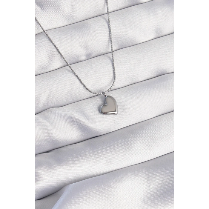 BFS 316L Çelik Gümüş Renk Minimal Kalp Tasarımlı Kolye