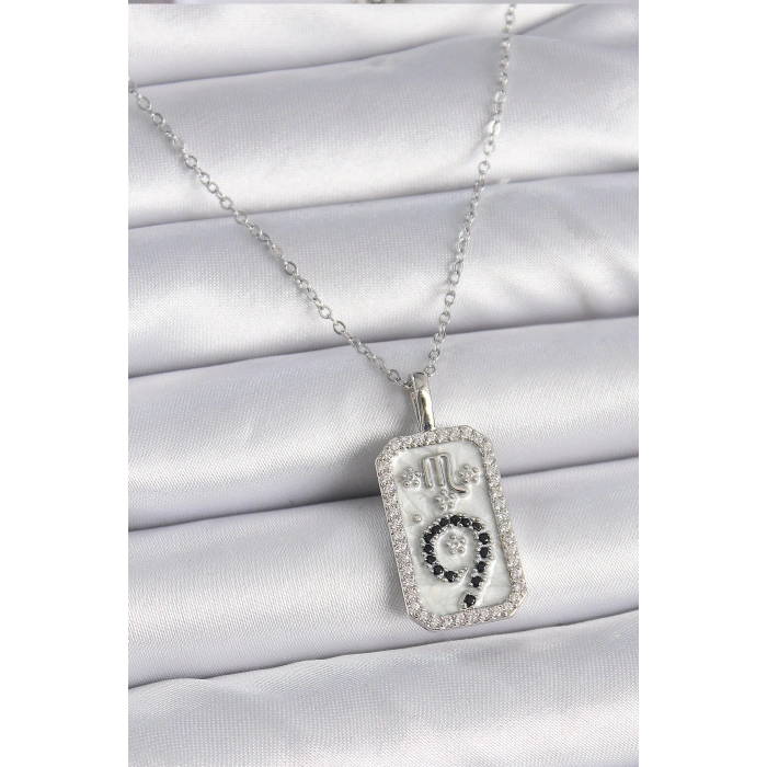 BFS 316L Çelik Gümüş Renk Zincir Akrep Burcu Zirkon Taşlı Kadın Kolye