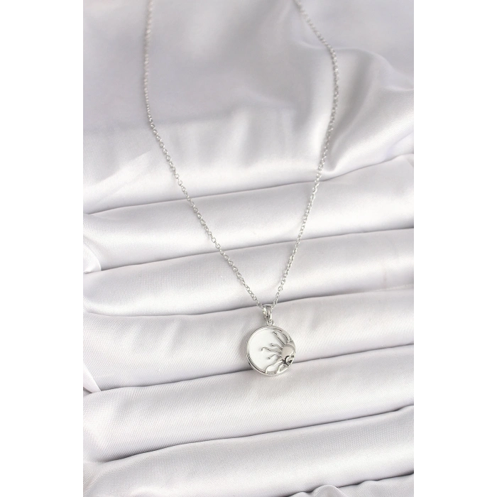 BFS 316L Çelik Gümüş Renk Zincir Beyaz Mineli Gün Batımı Model Kadın Kolye