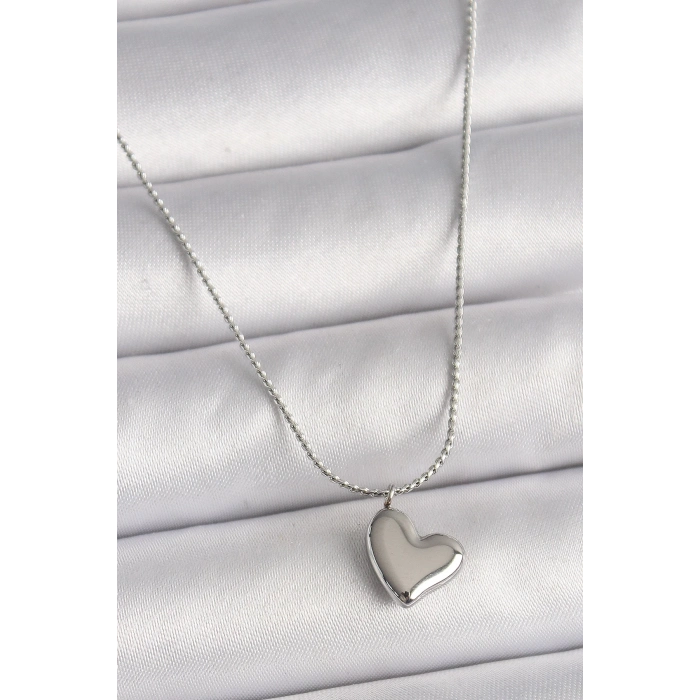 BFS 316L Çelik Gümüş Renk Zincir Kalp Figür Kadın Kolye
