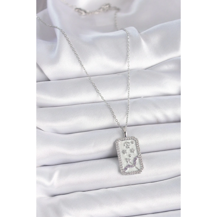 BFS 316L Çelik Gümüş Renk Zincir Yay Burcu Zirkon Taşlı Kadın Kolye