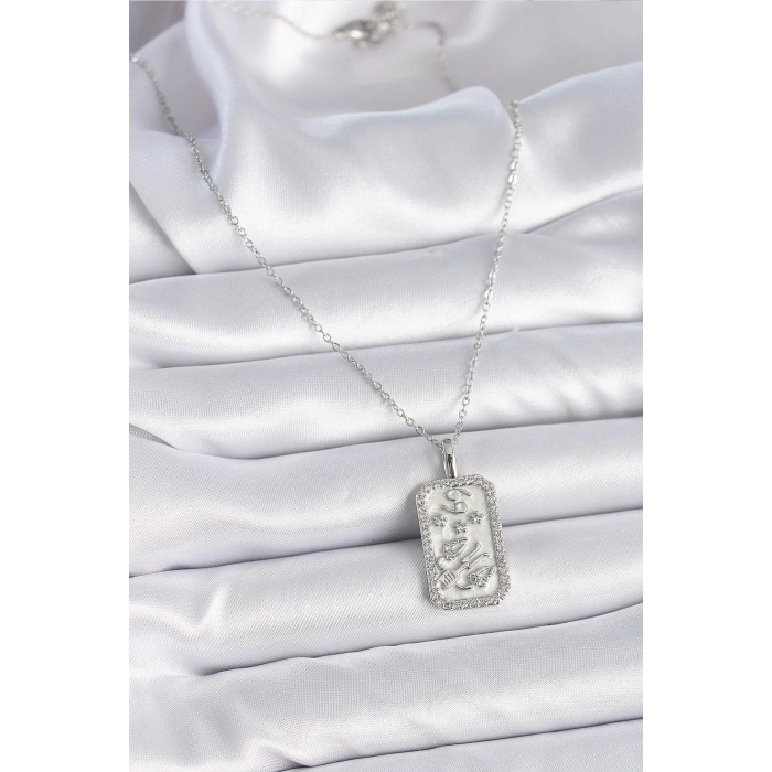 BFS 316L Çelik Gümüş Renk Zincir Yengeç Burcu Zirkon Taşlı Kadın Kolye