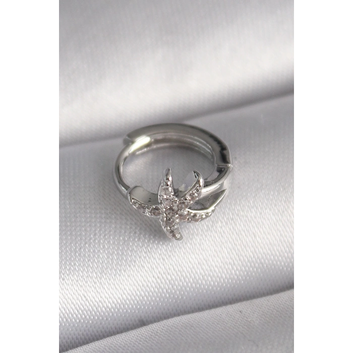 BFS 316L Çelik Gümüş Renk Zirkon Taşlı Deniz Yıldızı Model Tragus Piercing