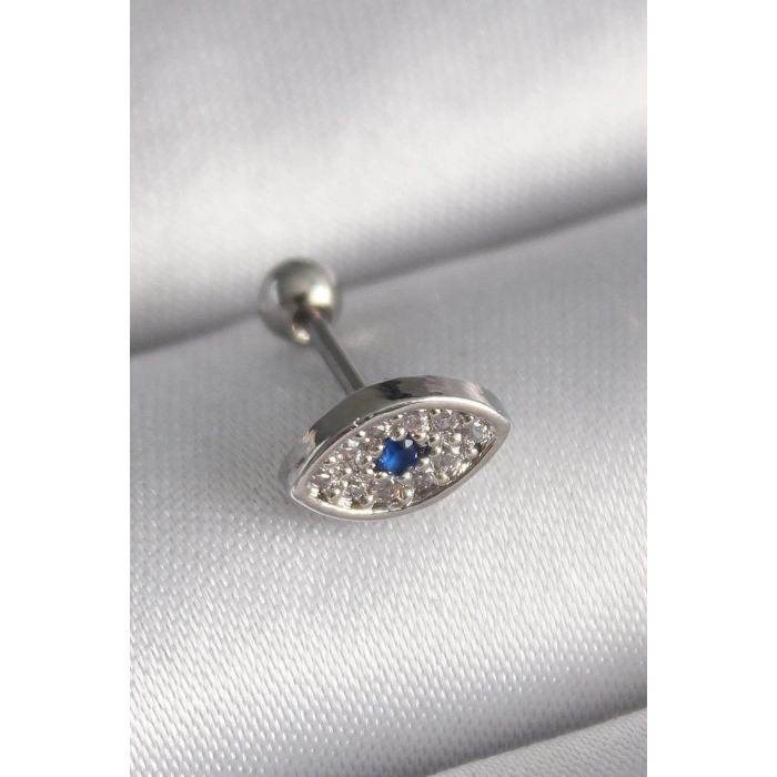 BFS 316L Çelik Gümüş Renk Zirkon Taşlı Göz Tragus Piercing