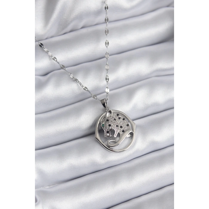 BFS 316L Çelik Gümüş Renk Zirkon Taşlı Jaguar Model Kadın Kolye