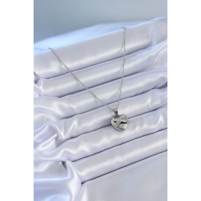 ÇOK SATAN BFS 316L Çelik Gümüş Renk Zirkon Taşlı Kalp Model Kadın Kolye