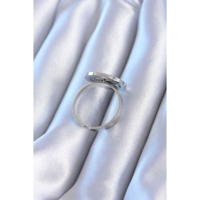 BFS 316L Çelik Gümüş Renk Zirkon Taşlı Yonca Model Kadın Yüzük