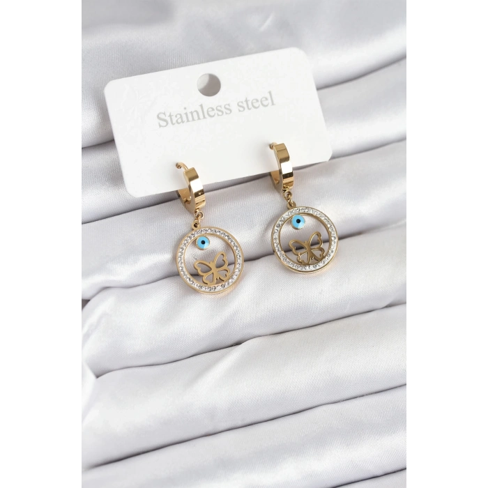 ÇOK SATAN BFS 316L Çelik Halka Kelebek Kadın Küpe