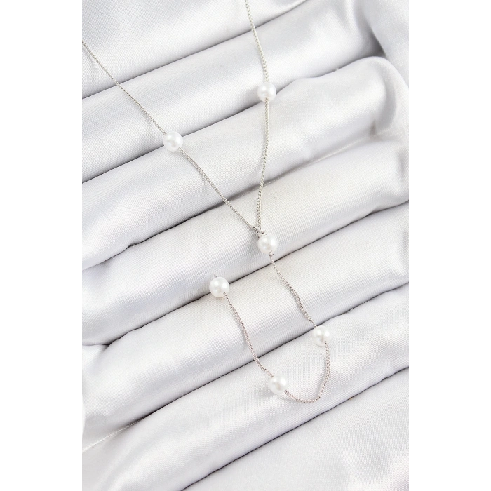 BFS 316L Çelik İnci Figürlü Y Model Gümüş Renk Kadın Kolye