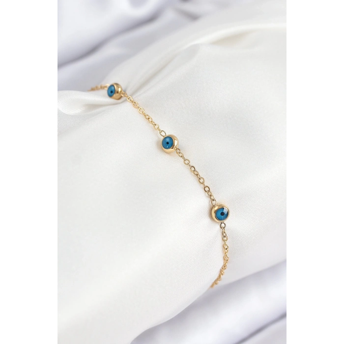 BFS 316L Çelik Nazar Boncuğu Model Gold Renk Kadın Bileklik