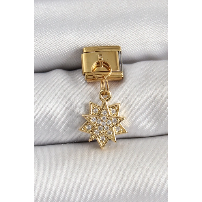 BFS 316L Çelik Sallantılı Zirkon Taşlı Yıldız Model Gold Renk Nomination Charm