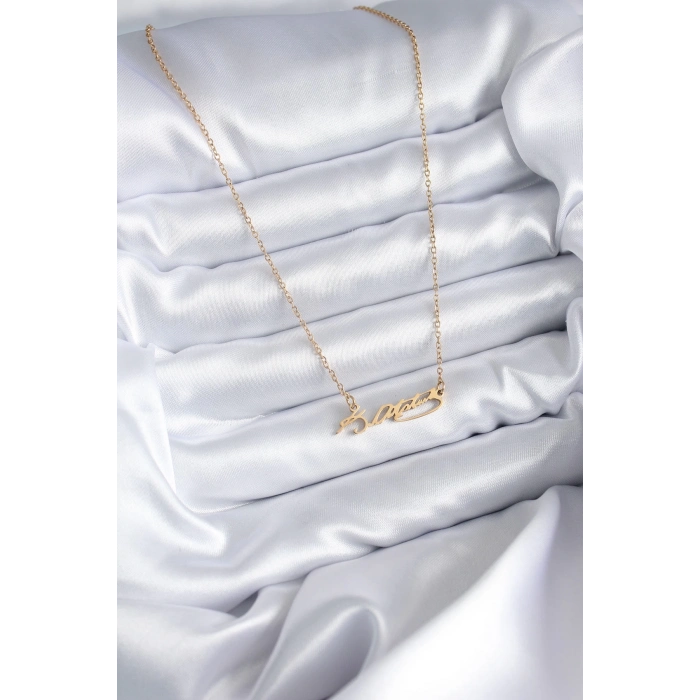 ÇOK SATAN BFS 316L Çelik Zincir Gold Renk Atatürk İmzası Model Kadın Kolye