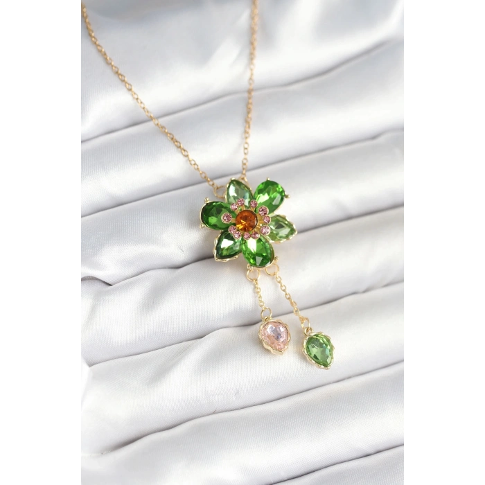 BFS 316L Çelik Zincir Gold Renk Çiçek Model Sallantılı Kadın Kolye