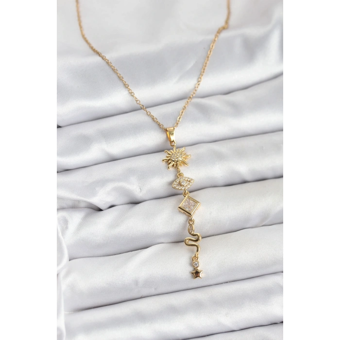 BFS 316L Çelik Zincir Gold Renk Güneş ve Enerji Model Kadın Y Kolye