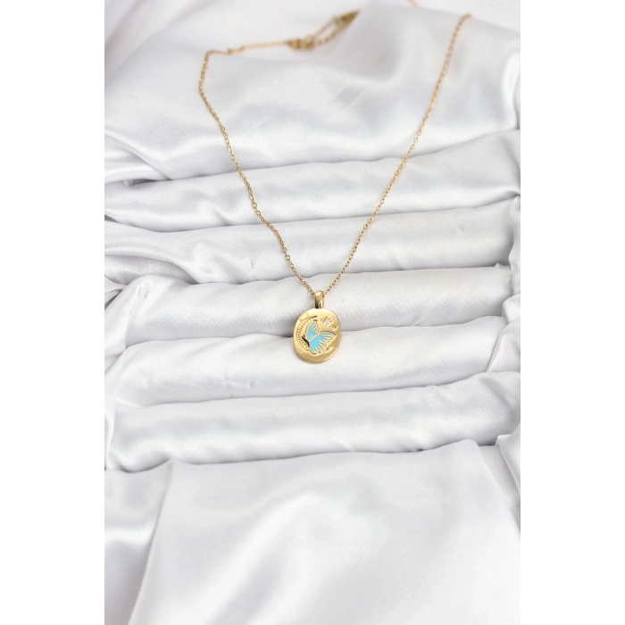 BFS 316L Çelik Zincir Gold Renk Kelebek Figür Kadın Kolye