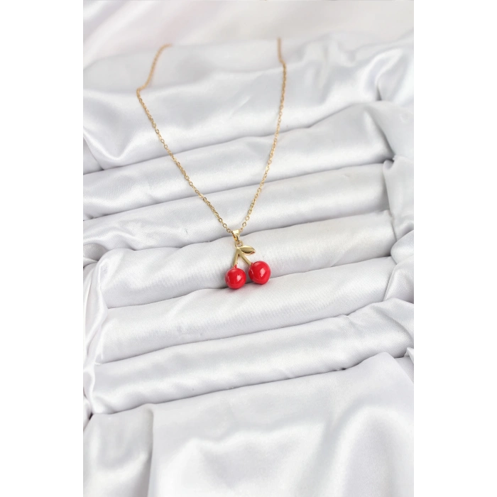 ÇOK SATAN BFS 316L Çelik Zincir Gold Renk Kiraz Model Kadın Kolye