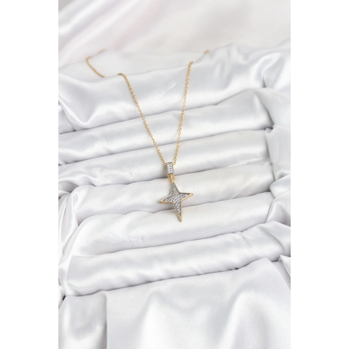 ÇOK SATAN BFS 316L Çelik Zincir Gold Renk Kutup Yıldızı Model Zirkon Taşlı Kadın Kolye