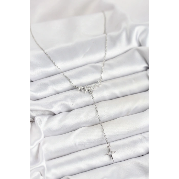 BFS 316L Çelik Zincir Gümüş Renk Yıldız Model Y Kadın Kolye