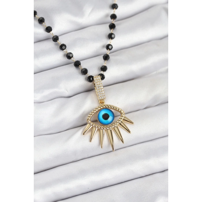 BFS 316L Çelik Zincir Kristal Boncuklu Göz Model Kadın Kolye