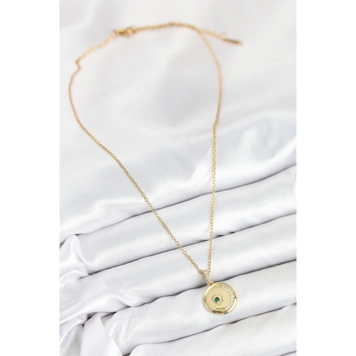 BFS 316L Çelik Zirkon Taşlı Ay Ve Güneş Model Gold Renk Kadın Kolye