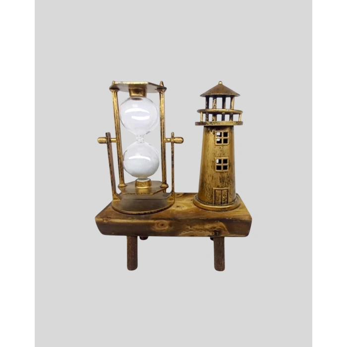 BFS Ahşap Kum Saati ve Deniz Feneri Figürü Bir Arada – Ev & Ofis Dekorasyonu