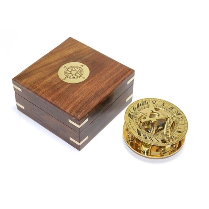 ÇOK SATAN BFS Ahşap Kutulu Pirinç Güneş Saati Ve Pusula Modeli 2213