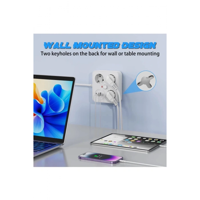 ÇOK SATAN BFS Akım Korumalı Anahtarlı Priz - 3x Priz - 2x Usb - 2x Type-c - 2 Mt Kablo Hızlı Şarj Özellikli Siyah