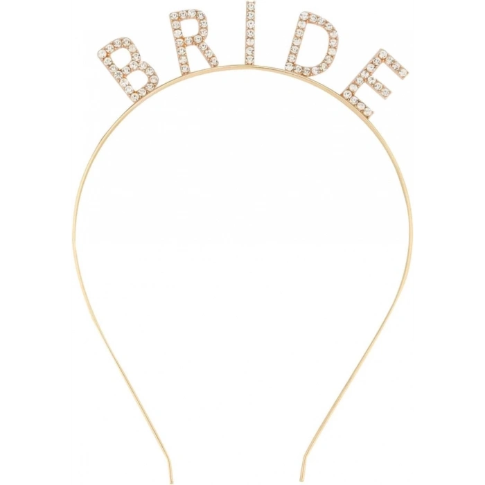 BFS   Altın Gold Renk Bekarlığa Veda Kristal Taş Bride Tacı İthal 16x10 cm