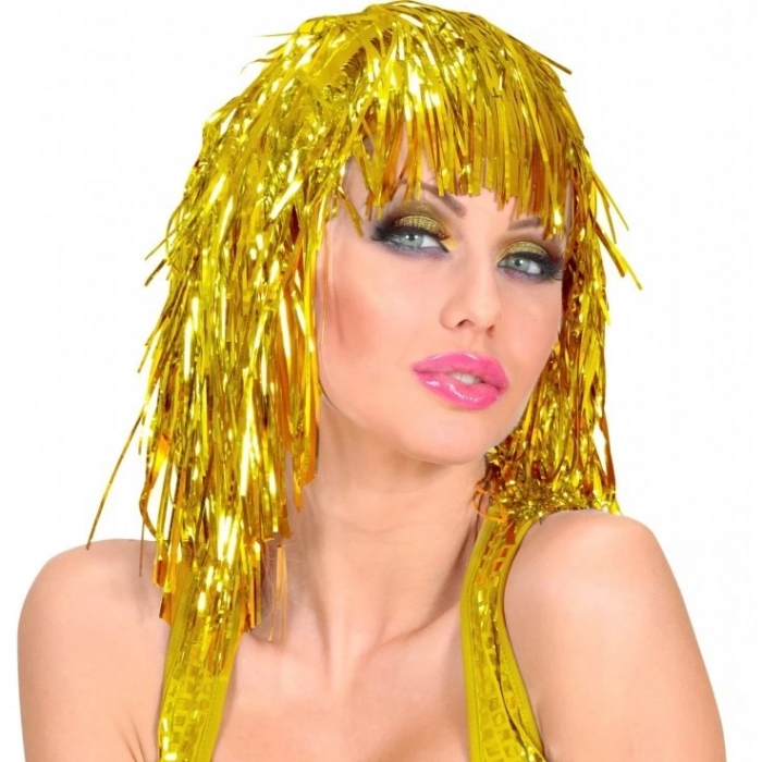 ÇOK SATAN BFS Altın Sarısı Işıltılı Metalize Parti Peruğu