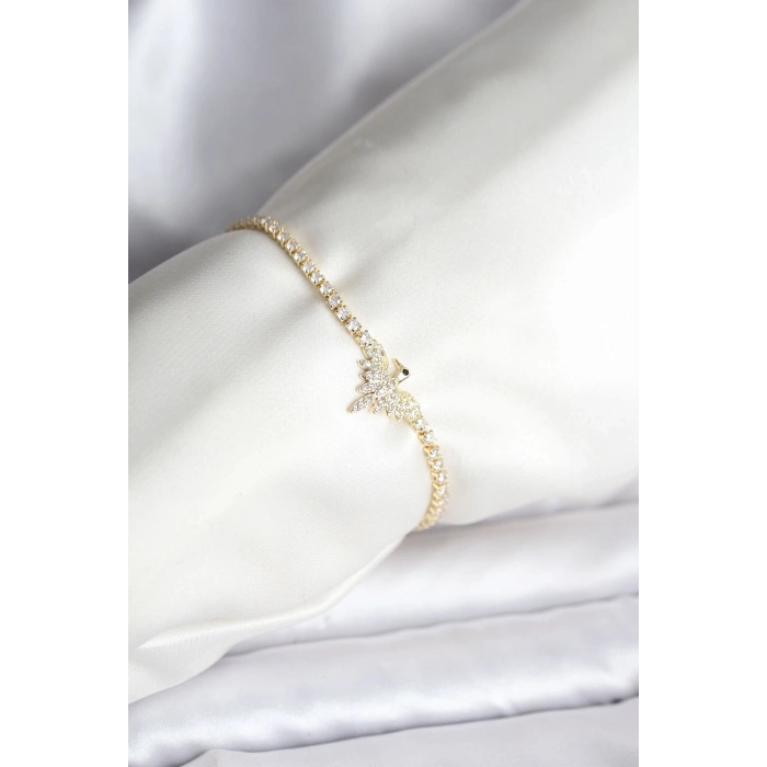 BFS Anka Kuşu Model Zirkon Taşlı Gold Renk Pirinç Su Yolu Kadın Bileklik