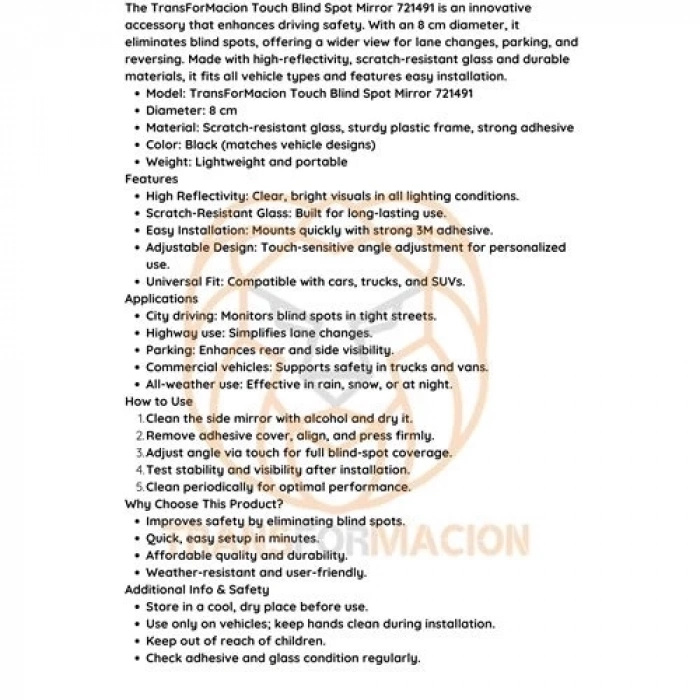 ÇOK SATAN BFS  Araç Kör Nokta Aynası Dokunmatik