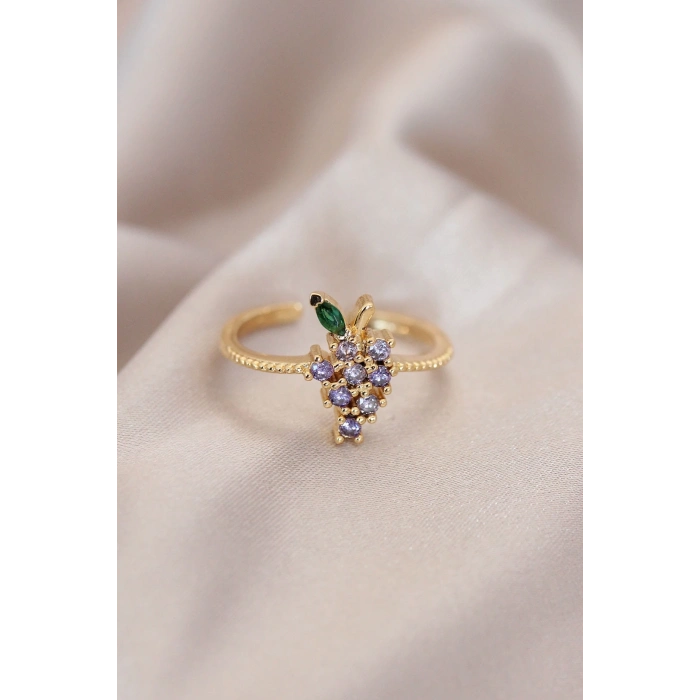 ÇOK SATAN BFS Ayarlamalı Altın Renk Metal Renkli Zirkon Taşlı Üzüm Yüzük