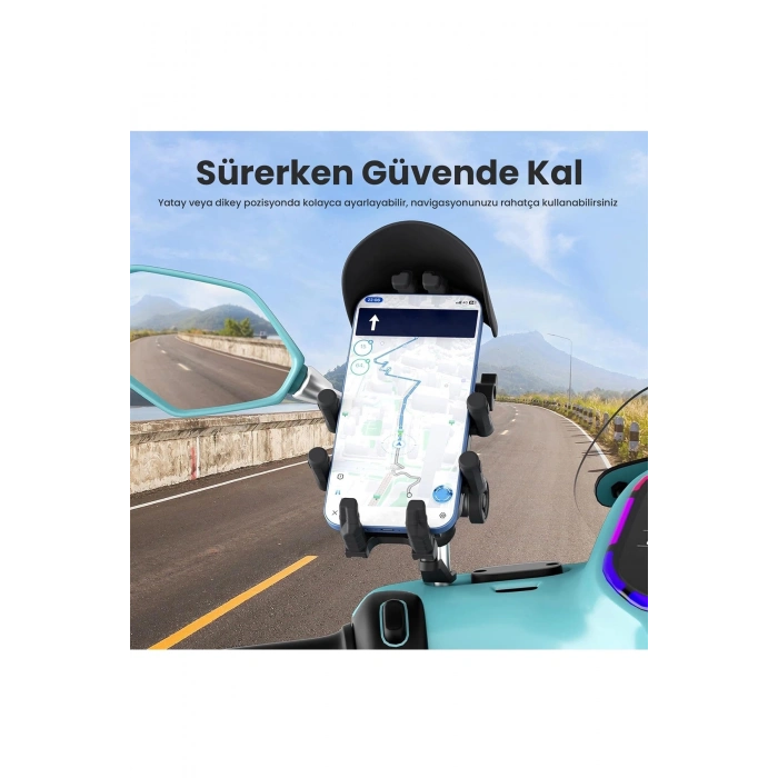 ÇOK SATAN BFS Ayna Bağlantılı Güneş Ve Yağmur Korumalı 360° Derece Ayarlanabilir Motosiklet Telefon Tutucu