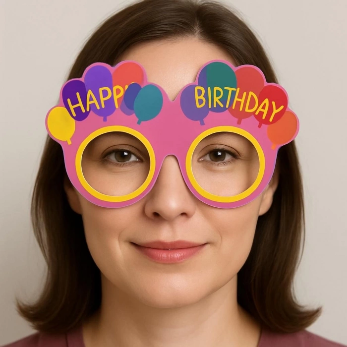 BFS  Balon Desenli Karton Doğum Günü Gözlükleri 6 Adet Pembe Renk