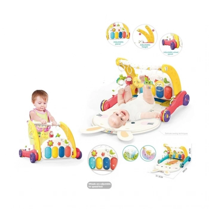 BFS  BIB6016- Vardem Piyanolu Bebek Yürüteci ve Tavşan Desenli Kırmızı Oyun Halısı  2 in 1