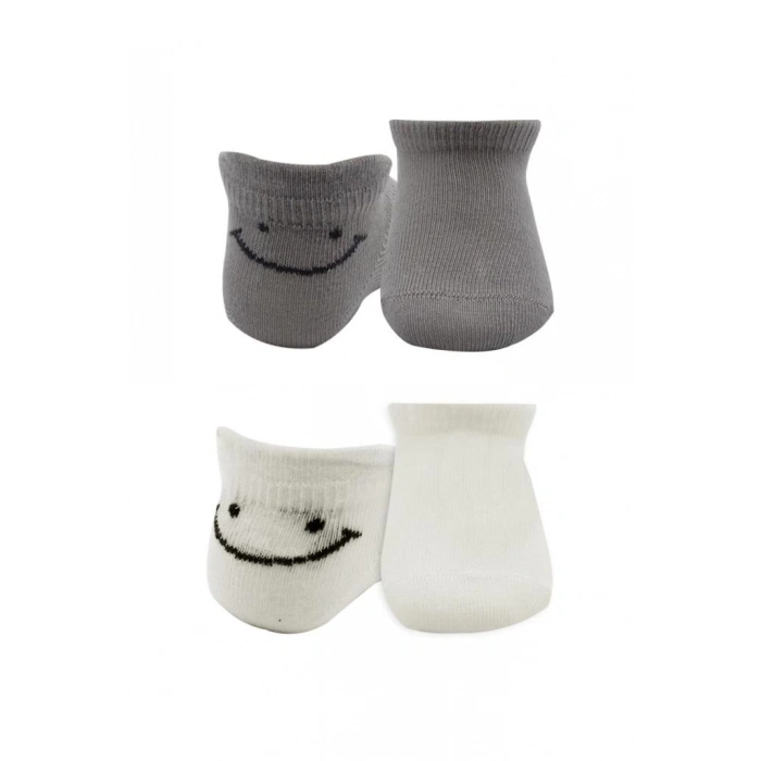 BFS   Bistyle 2Li Sneakers Smile Penye Çorap BS20106 Gri Ekru