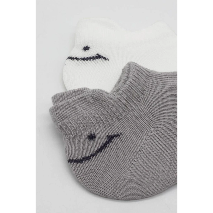 BFS   Bistyle 2Li Sneakers Smile Penye Çorap BS20106 Gri Ekru