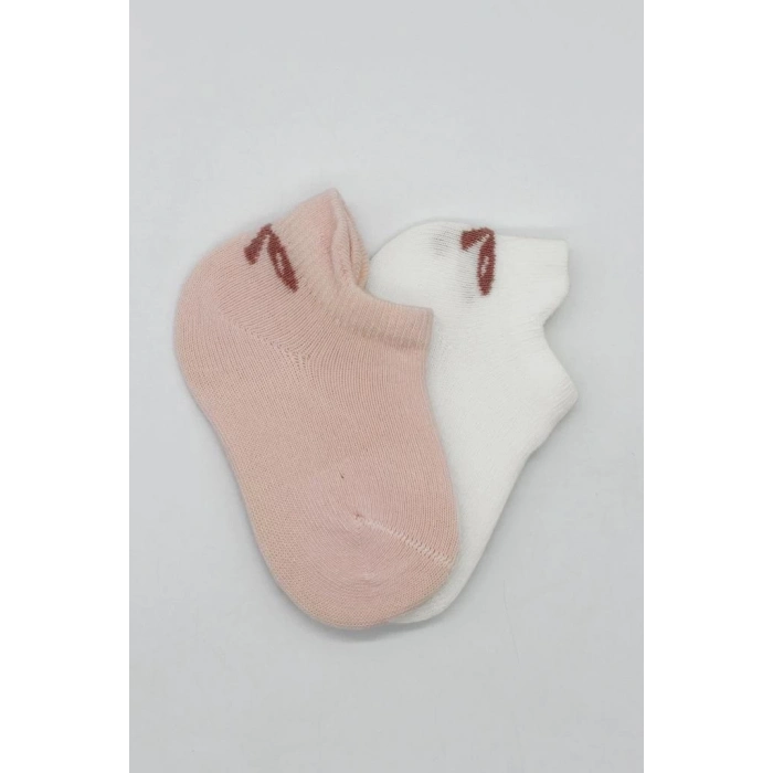 BFS   Bistyle 2Li Sneakers Smile Penye Çorap BS20106 Pembe Ekru