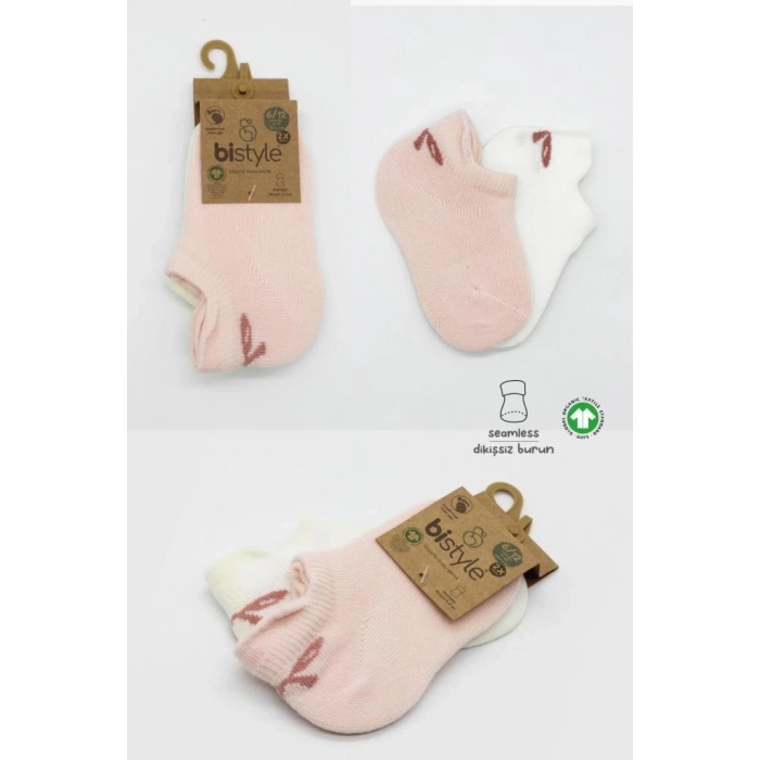 BFS   Bistyle 2Li Sneakers Smile Penye Çorap BS20106 Pembe Ekru